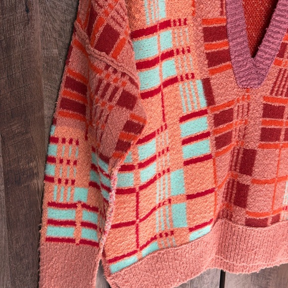 Free People Multicolor Plaid V-Neck Sweater - Picture 6 of 9